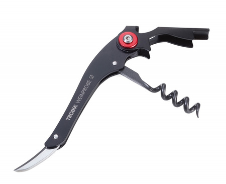 Zestaw do wina TROIKA Weinprobe, korkociąg + nożyk + zatyczka, czarny