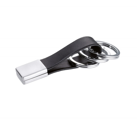 Brelok TROIKA Twister, 3 kółka do kluczy, skóra/metal, czarny