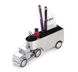 Przybornik na biurko TROIKA Office Trucker, ciężarówka, chromowany, szary