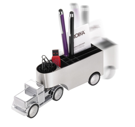 Przybornik na biurko TROIKA Office Trucker, ciężarówka, chromowany, szary