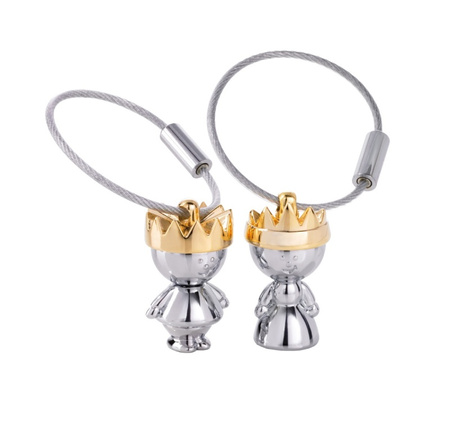 Brelok TROIKA Little King & Little Queen, chromowany metal