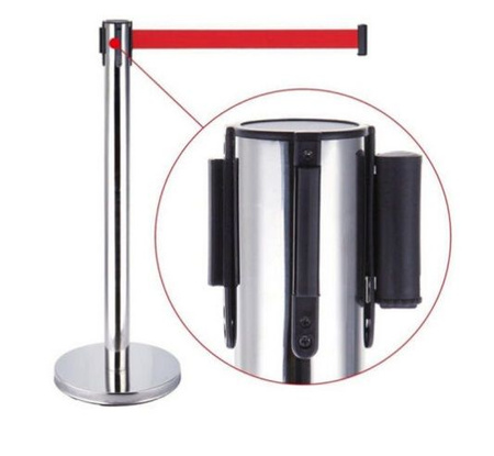 Słupek Odgrodzeniowy Taśmowy Chromowany - h 90 cm / Pas 2,35 m