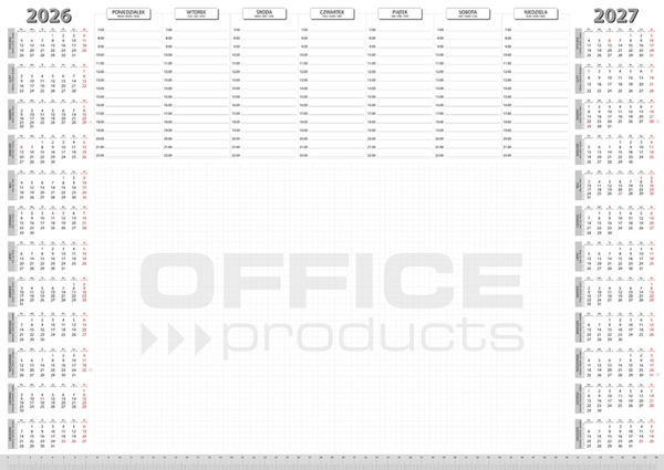 Podkładka na biurko OFFICE PRODUCTS, planer 2026/2027, biuwar 594x420mm A2 ,52k., biała